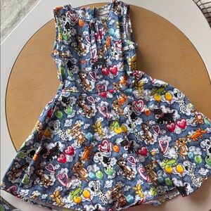 Playful Blue Kids Dress with Animal puppy dog Print